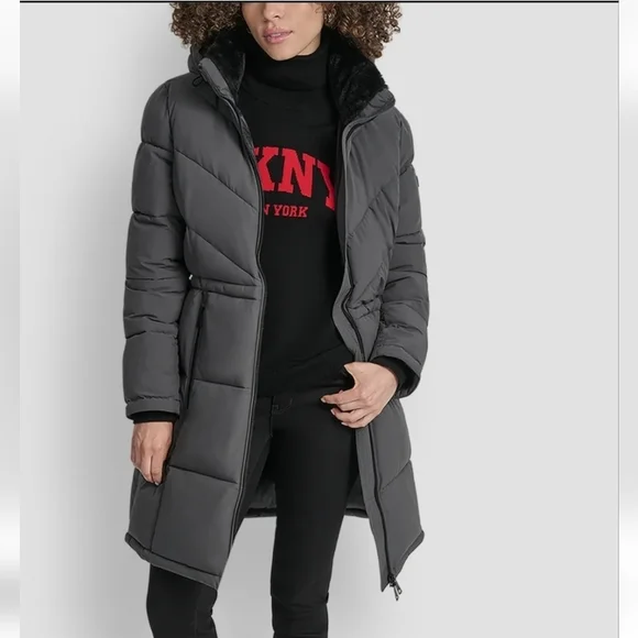 NWT - DKNY Women's Long Gray Puffer Jacket Size M - Picture 10 of 15